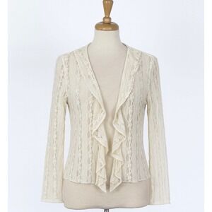 J‎ Jill Lace Cardigan Womens L Ivory Sheer Ruffle Romantic Boho Cottagecore